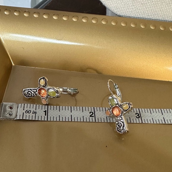 Abstract vibe silvertone cross earrings - Picture 2 of 4